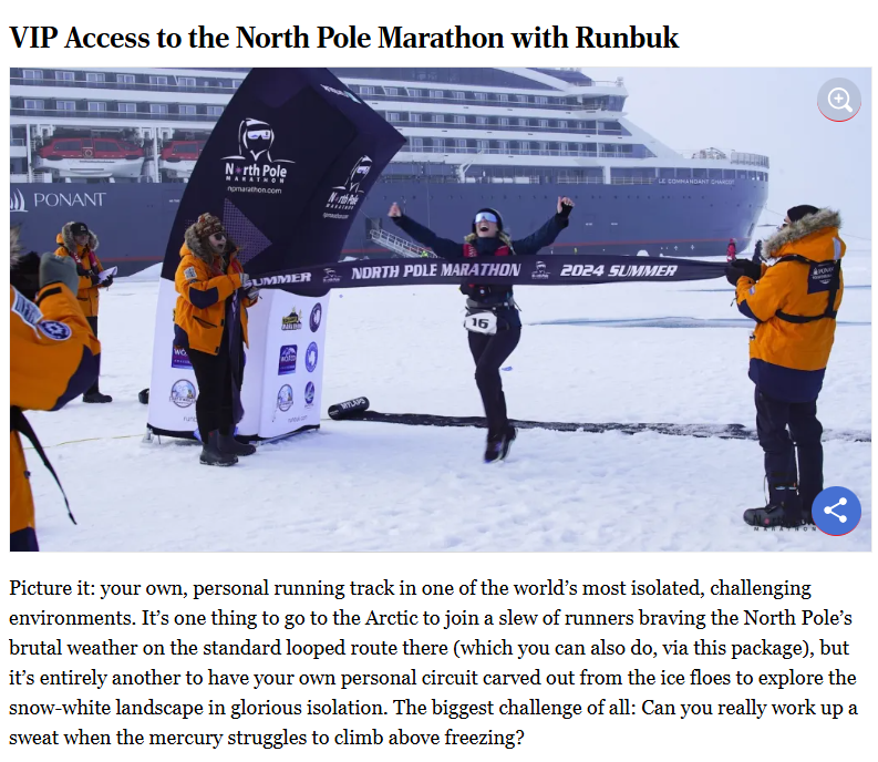 VIP Access to the North Pole Marathon with Runbuk, The Robb Report