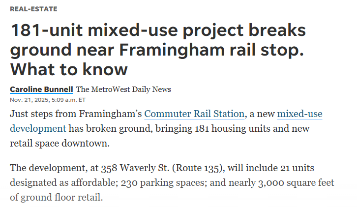 Joshua Milne PR: 181-unit-mixed-use-developent-breaks-ground-in-downtown-Framingham