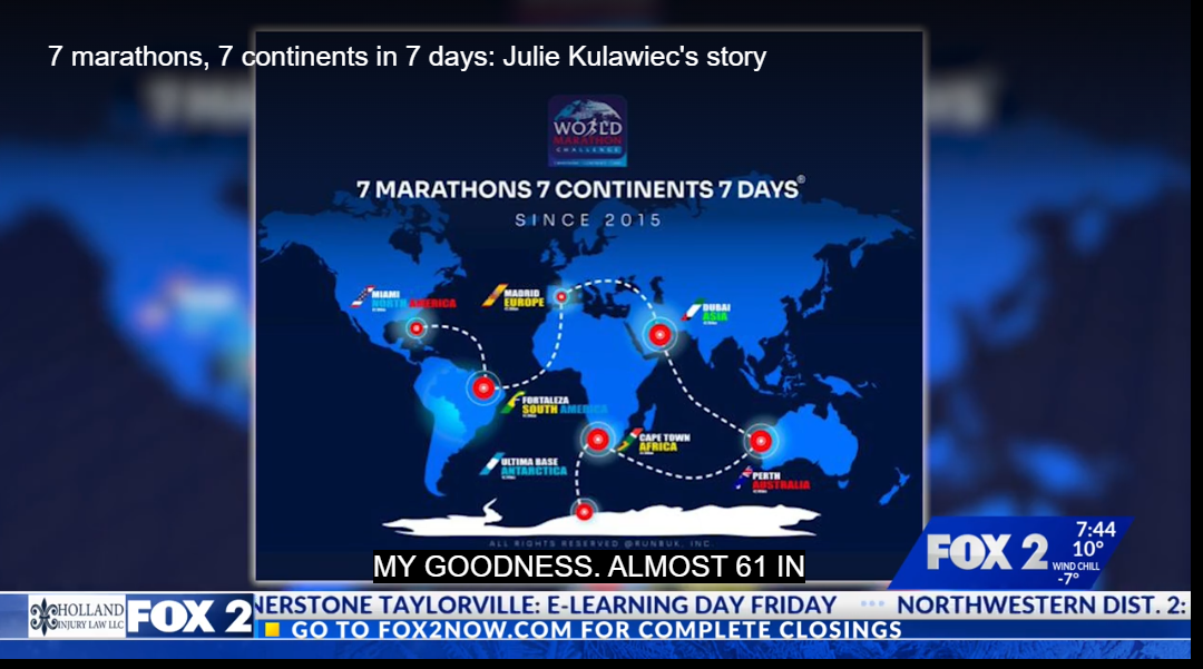 7 Marathons, 7 Continents in 7 days: Julie Kulawiec’s story, Fox 2