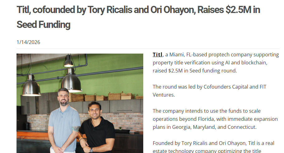 Titl, cofounded by Tory Ricalis and Ori Ohayon, Raises $2.5M in Seed Funding, Your Info Daily