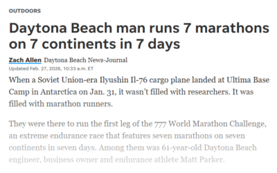 Daytona Beach man runs 7 marathons on 7 continents in 7 days, Daytona Beach News-Journal