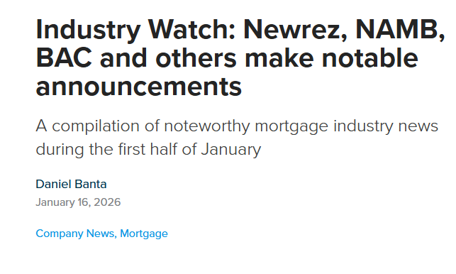 Industry Watch: Newrez, NAMB, BAC and others make notable announcements, Scotsman Guide