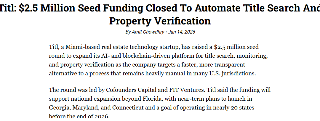 Titl: $2.5 Million Seed Funding Closed To Automate Title Search And Property Verification, Pulse 2.0