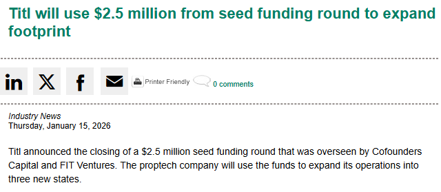 Titl will use $2.5 million from seed funding round to expand footprint, The Title Report
