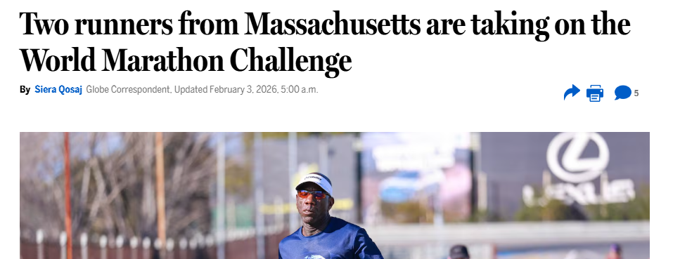 Two runners from Massachusetts are taking on the World Marathon Challenge, Boston Globe