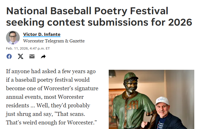 National Baseball Poetry Festival seeking contest submissions for 2026, Telegram & Gazette