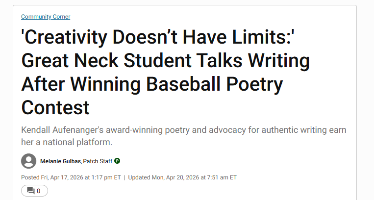 Joshua Milne PR: Creativity-Doesn-t-Have-Limits-Great-Neck-Student-Talks-Writing-After-Winning-Baseball-Poetry-Contest-Great-Neck-NY-Patch
