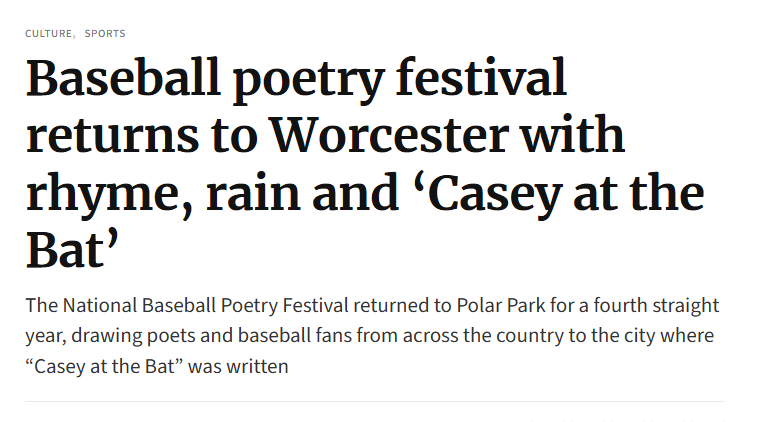 Joshua Milne PR: Baseball-poetry-festival-returns-to-Worcester-with-rhyme-rain-and-‘Casey-at-the-Bat’-The-Worcester-Guardian