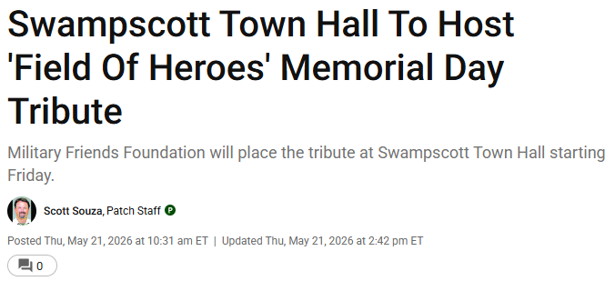 Joshua Milne PR: Swampscott-Town-Hall-To-Host-Field-Of-Heroes-Memorial-Day-Tribute-Swampscott-MA-Patch