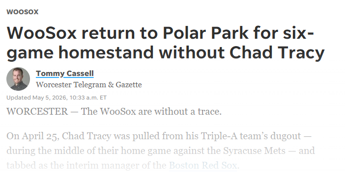 Joshua Milne PR: Worcester-Red-Sox-begin-homestand-without-former-manager-Chad-Tracy